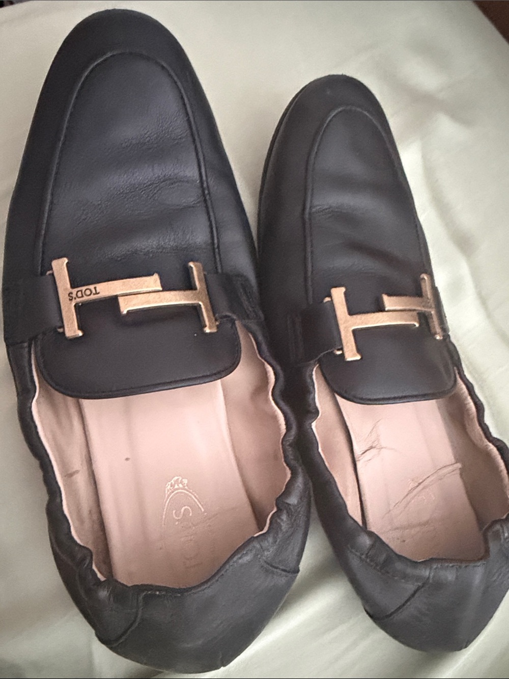 Tod's Black Leather Loafers with Rose Gold Hardware